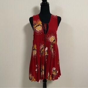 Free People Lovely Day Printed Tunic Dress Red Floral print Size XS